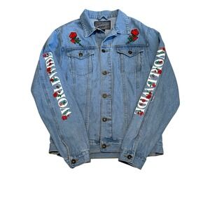 Brooklyn Cloth Embroidered Denim Graphic Jacket Japan Roses Sz L Hip Hop